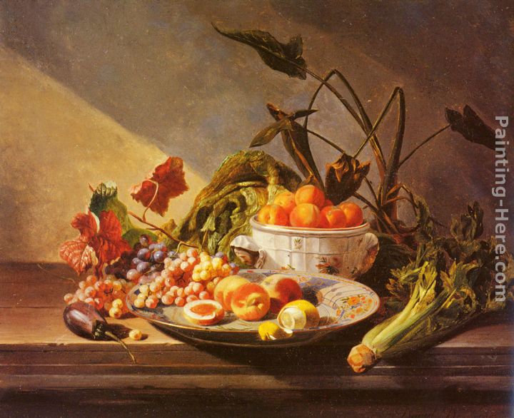 A Still Life With Fruit And Vegetables On A Table painting - David Emile Joseph de Noter A Still Life With Fruit And Vegetables On A Table art painting